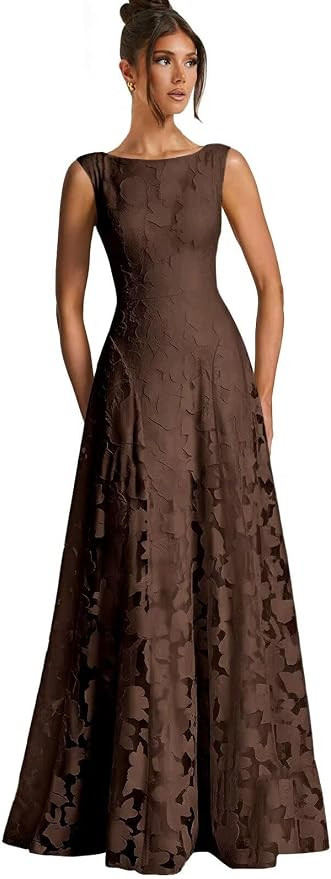 Floral Bridesmaid Dresses for Women Long Lace Scoop Neck Formal Dresses Jacquard Evening Party Go... | Amazon (US)