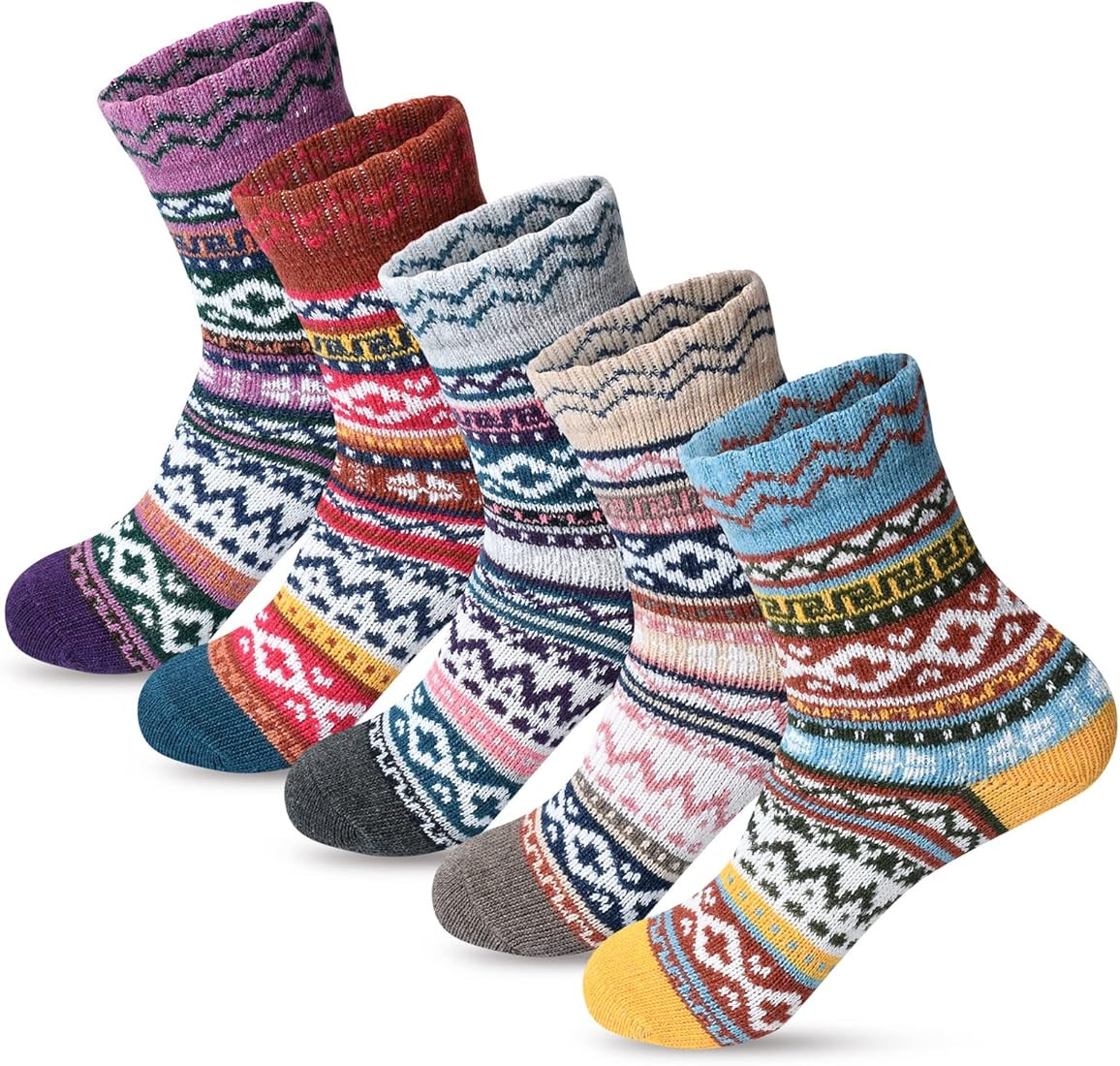 FYC Winter Womens Socks Wool Warm Thick Knit Cozy Crew Casual Vintage Soft Socks for Women Christ... | Amazon (US)