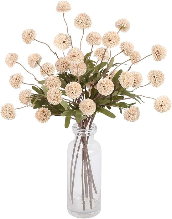 Beige Faux Kiku Flowers 8pcs Artificial Chrysanthemum 20.47\u201d Fake Mum Pom Pom Flowers for We... | Amazon (US)