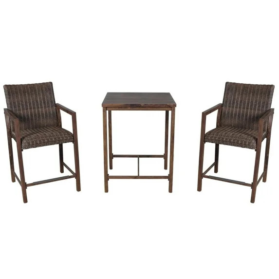 AE Outdoor Judson 3-Piece Steel Wicker Outdoor Bistro Set with Brown Chairs and Table, Bar/Counte... | Walmart (US)