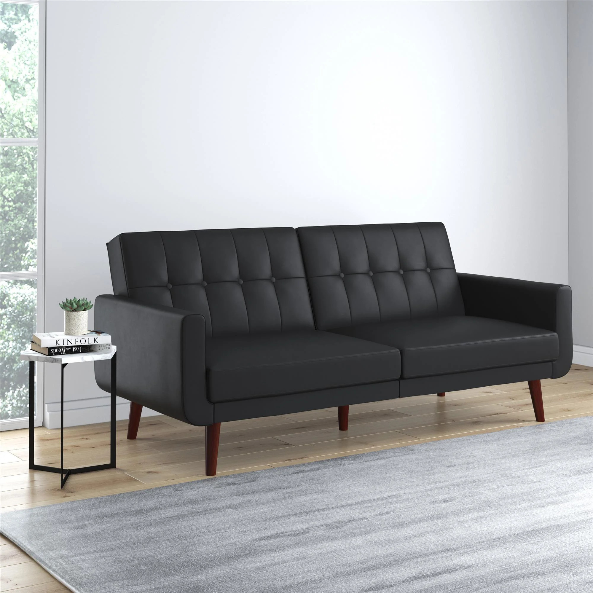 Better Homes & Gardens Nola Modern Futon, Black Faux Leather - Walmart.com | Walmart (US)
