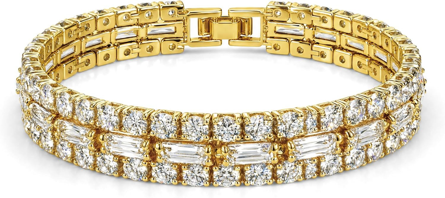 18K Gold Plated Cubic Zirconia Classic Tennis Bracelet,Gold Bracelets for Women | Amazon (US)