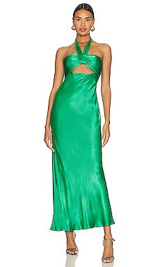 Shona Joy Lana Ruched Halter Midi Dress in Tree Green from Revolve.com | Revolve Clothing (Global)