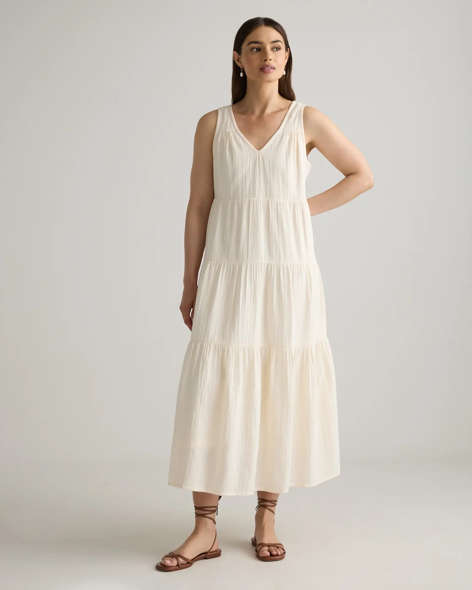 100% Organic Cotton Gauze Tiered Maxi Dress in Vintage Cream | Quince