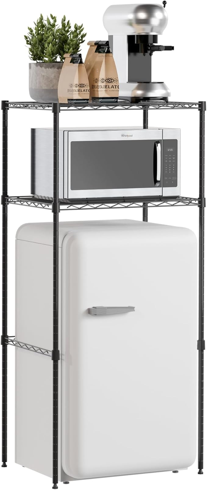 2-Tier Mini Fridge and Microwave Storage Shelf,Adjustable Height Metal Small Refrigerator Stand,1... | Amazon (US)