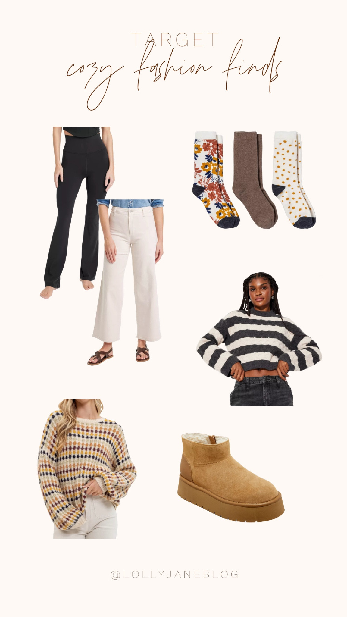 Target cozy fashion finds! 🖤

🍂Fall in love with cozy fashion! 🍂Snag the ultimate comfort pieces from Target that will elevate your style game! From flare leggings and wide-leg cream jeans to the perfect cropped striped sweater and a vibrant fall sweater, we’ve got your wardrobe covered. Don’t forget the floral socks to keep your toes toasty and those Uggs look-alike boots to complete the look! Grab them all and step into fall fashion that feels as good as it looks! #TargetFinds #CozyStyle #FallFashion

#LTKSeasonal #LTKStyleTip #LTKHoliday
