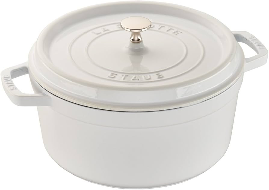 STAUB Cast Iron Dutch Oven 7-qt Round Cocotte, Made in France, Serves 7-8, White | Amazon (US)