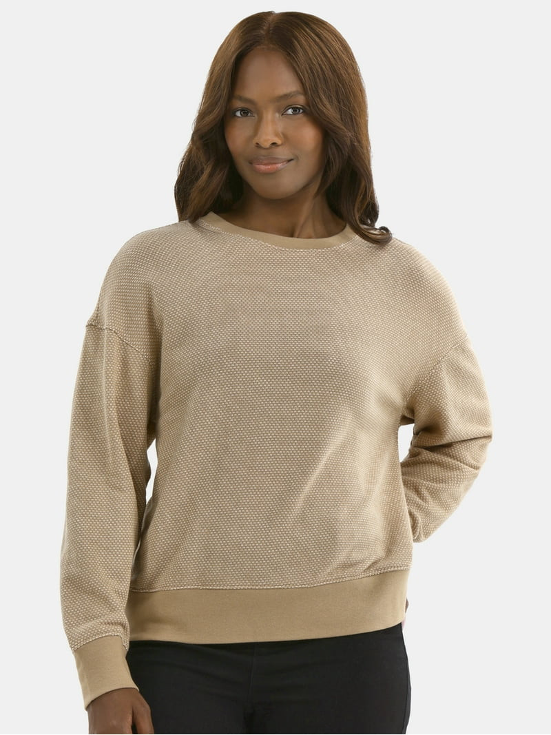 Time and Tru Women's Jacquard Sweatshirt with Long Sleeves, Sizes XS-XXXL | Walmart (US)
