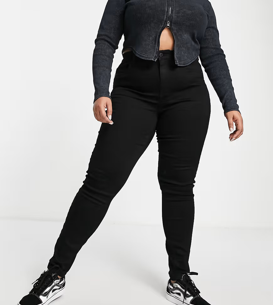 Noisy May Curve high waisted skinny jeans in black | ASOS (Global)