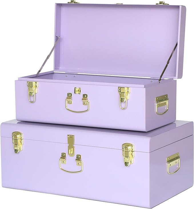 Vixdonos Storage Trunk Chest Decorative Large Metal Box Set of 2 College Dorm Organizer with Hard... | Amazon (US)