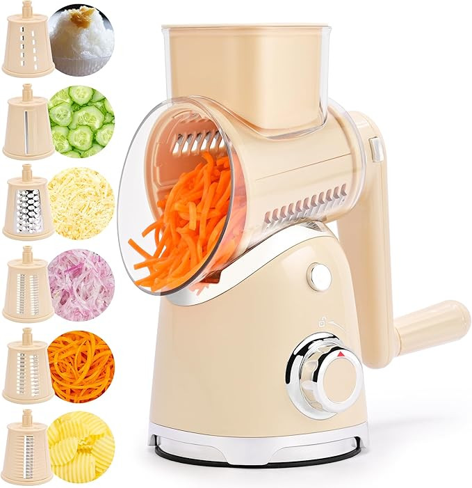 SUSTEAS Rotary Cheese Grater with Handle, Vegetable Slicer, 6 Interchangeable Blades, Reinforced ... | Amazon (US)
