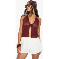 Womens Crochet Flower Detail Floaty Knitted Top - Red - L | boohoo (US & Canada)