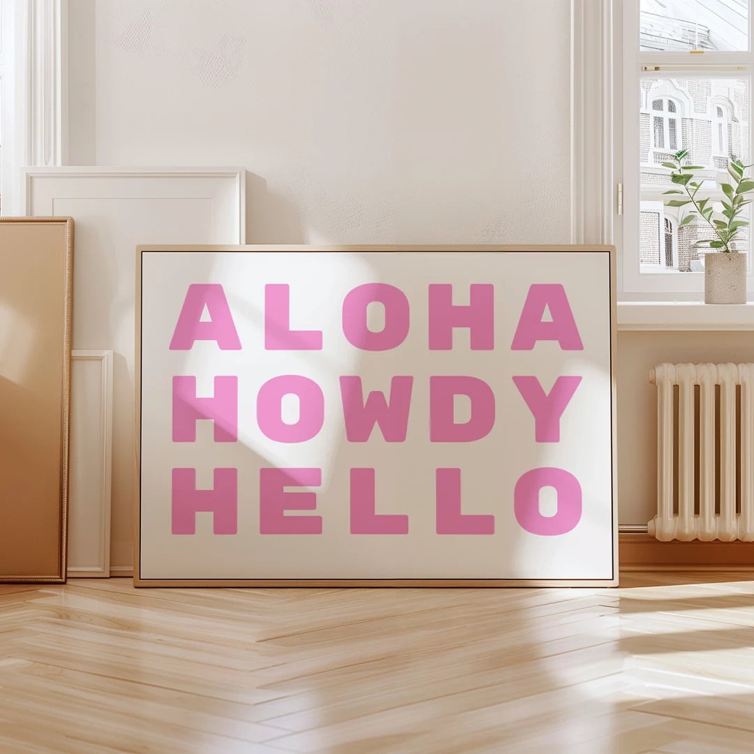 Pink Coastal Cowgirl Print Pink Aloha Howdy Hello Prints Trendy Aesthetic Apartment Decor Printab... | Etsy (US)