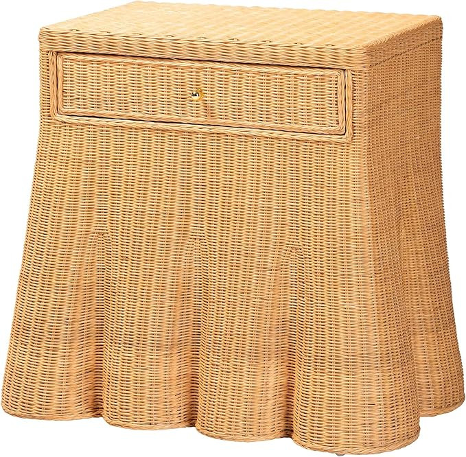 Bali & pari Chica Scalloped Natural Rattan Console Table with Drawer - Handwoven Wicker Accent Ta... | Amazon (US)