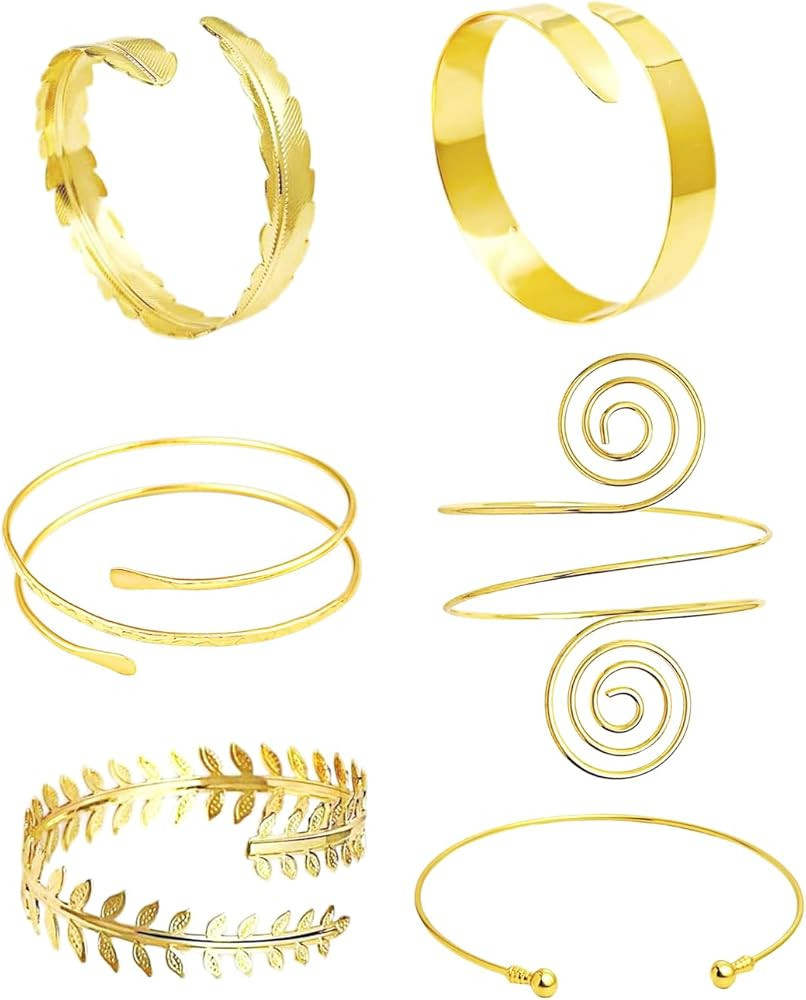 6Pcs Arm Cuff Upper Arm Band Cuff Bracelet Bangle for Women Adjustable Armband Set | Amazon (US)