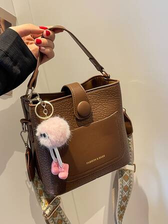 1pc Brown Pu Leather Metal Decor Simple Fashion Mini Handbag With Zipper And Pendant For Daily Us... | SHEIN