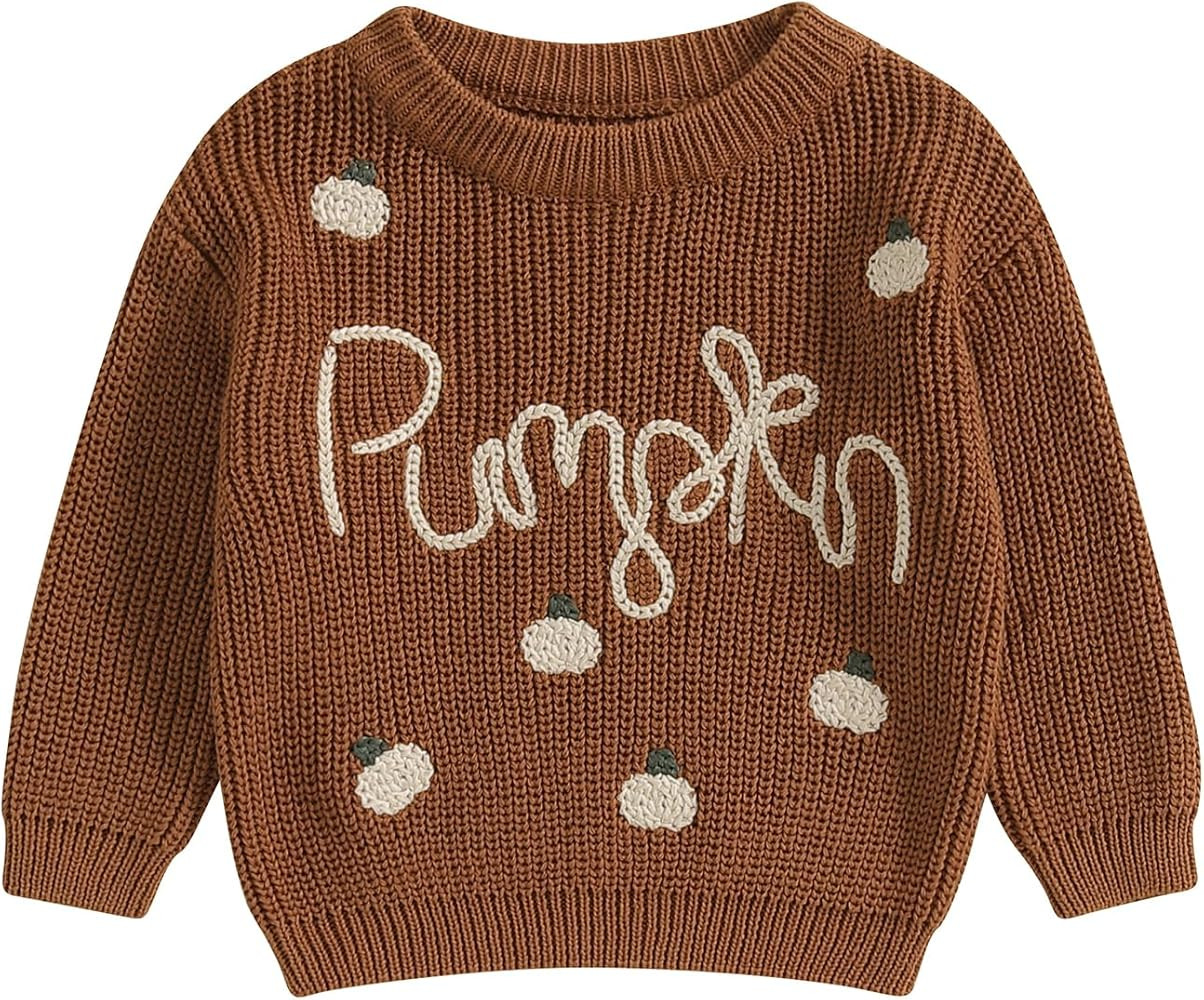 Toddler Baby Girl Boy Halloween Outfit Pumpkin Chunky Knit Sweater Warm Sweatshirt Long Sleeve T-... | Amazon (US)
