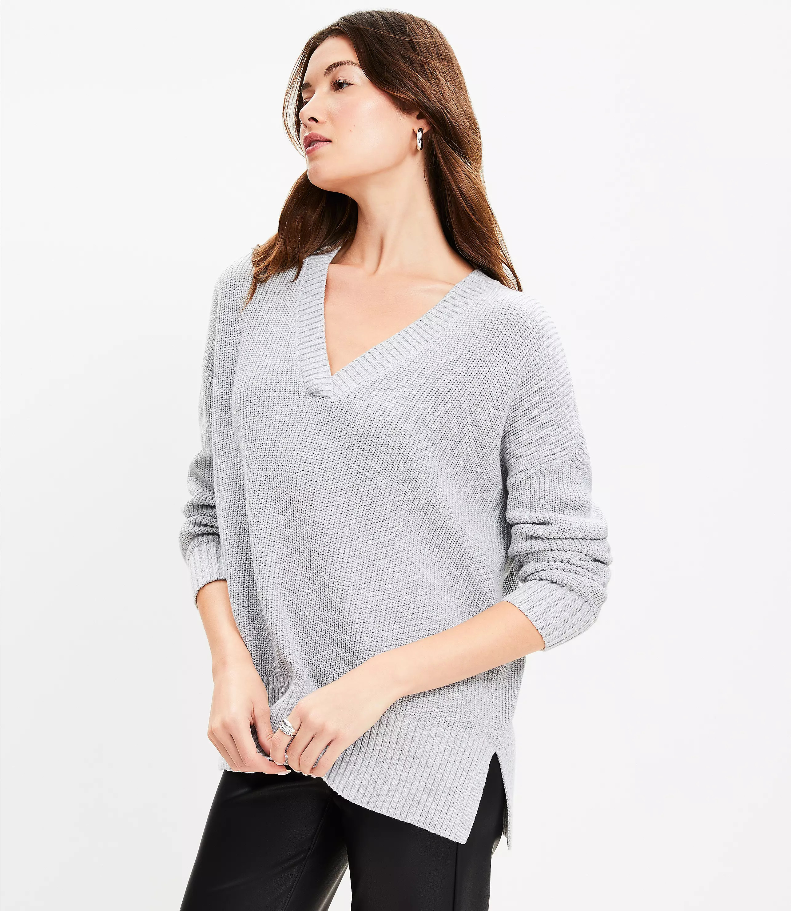Ribbed V-Neck Tunic Sweater | LOFT