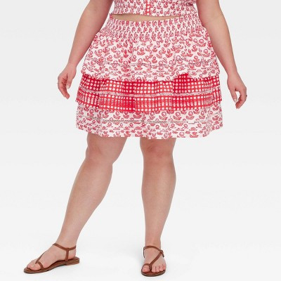 Women's Floral/Star Geo Tiered Mini Skirt Red - Roller Rabbit x Target  1X | Target