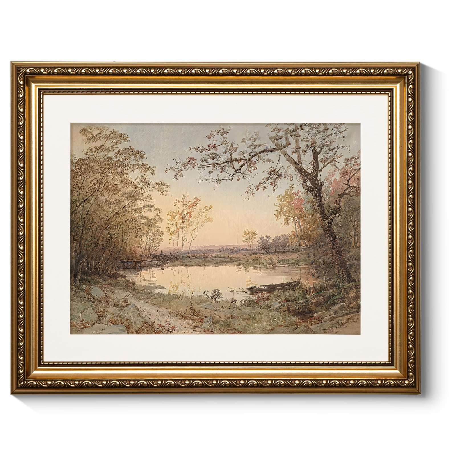 ARPEOTCY Vintage Gold Framed Wall Art, Nature Fall Landscape Riverside Trees Paintings, Victorian... | Amazon (US)