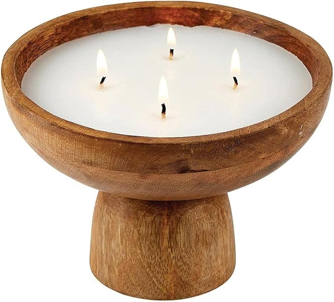 47th & Main Handmade Mango Wood Footed Bowl Unscented Wax Candle, Large, Natural | Amazon (US)