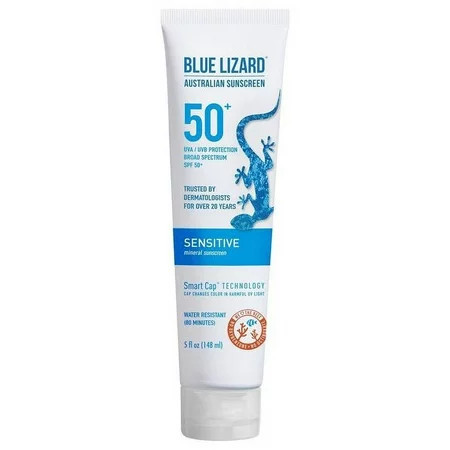 BLUE LIZARD Sensitive Mineral Sunscreen with Zinc Oxide 50+ Water Resistant UVAUVB Protection with Smart Cap Technology Fragrance Free Sensitve SPF 50 - - Tube Unscented 5 Fl Oz | Walmart (US)