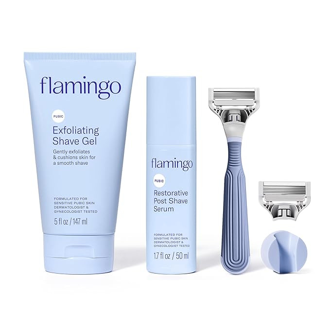 Flamingo Pubic Hair Razor for Women, Shaving Kit, 1 Razor, Exfoliating Shaving Gel 5 fl oz - Rest... | Amazon (US)