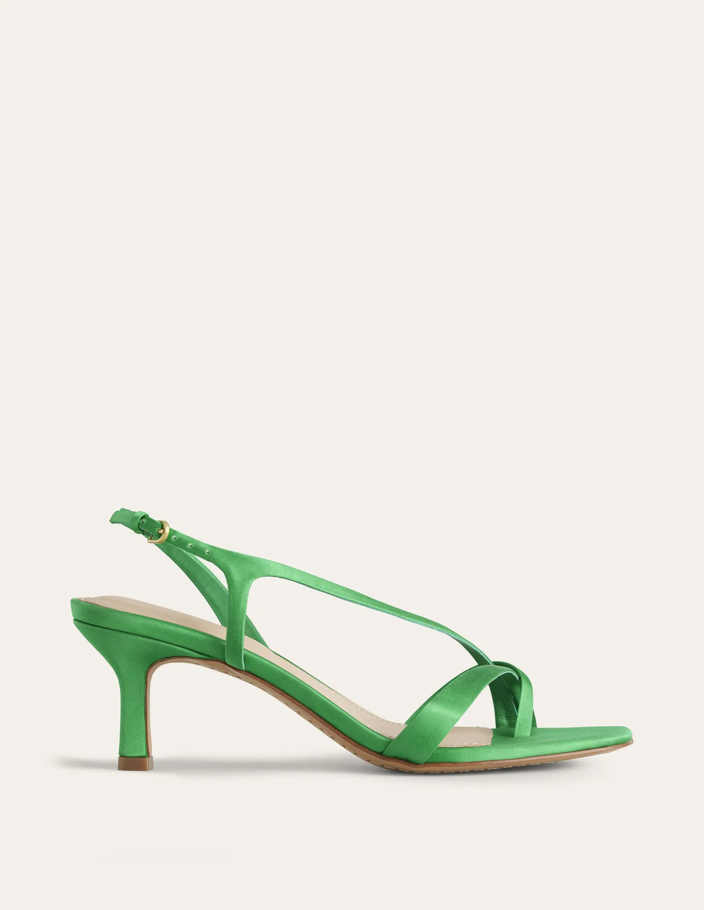 Satin Low-Heeled Sandals - Green Pepper | Boden (US)