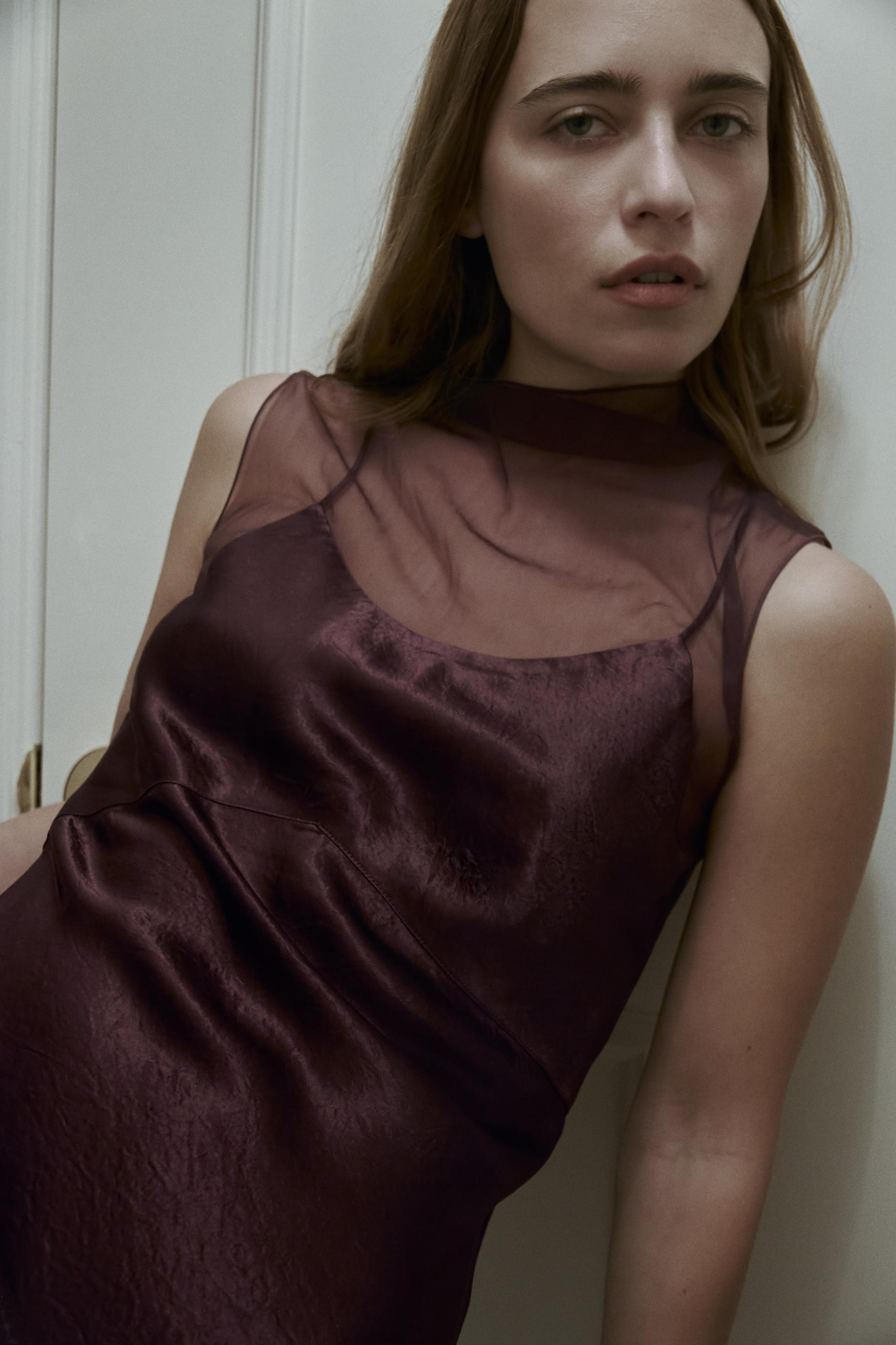 LONG SATIN EFFECT MESH DRESS | Zara US