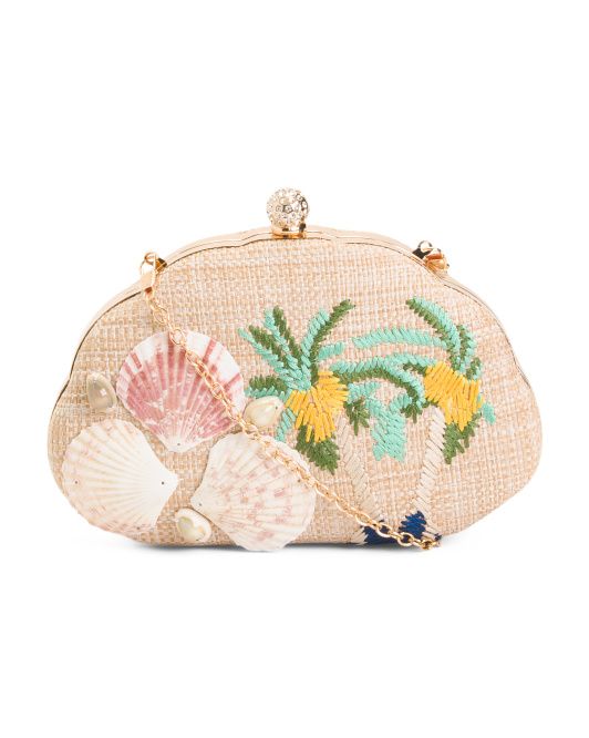 Embroidered Palm Trees Clutch | TJ Maxx