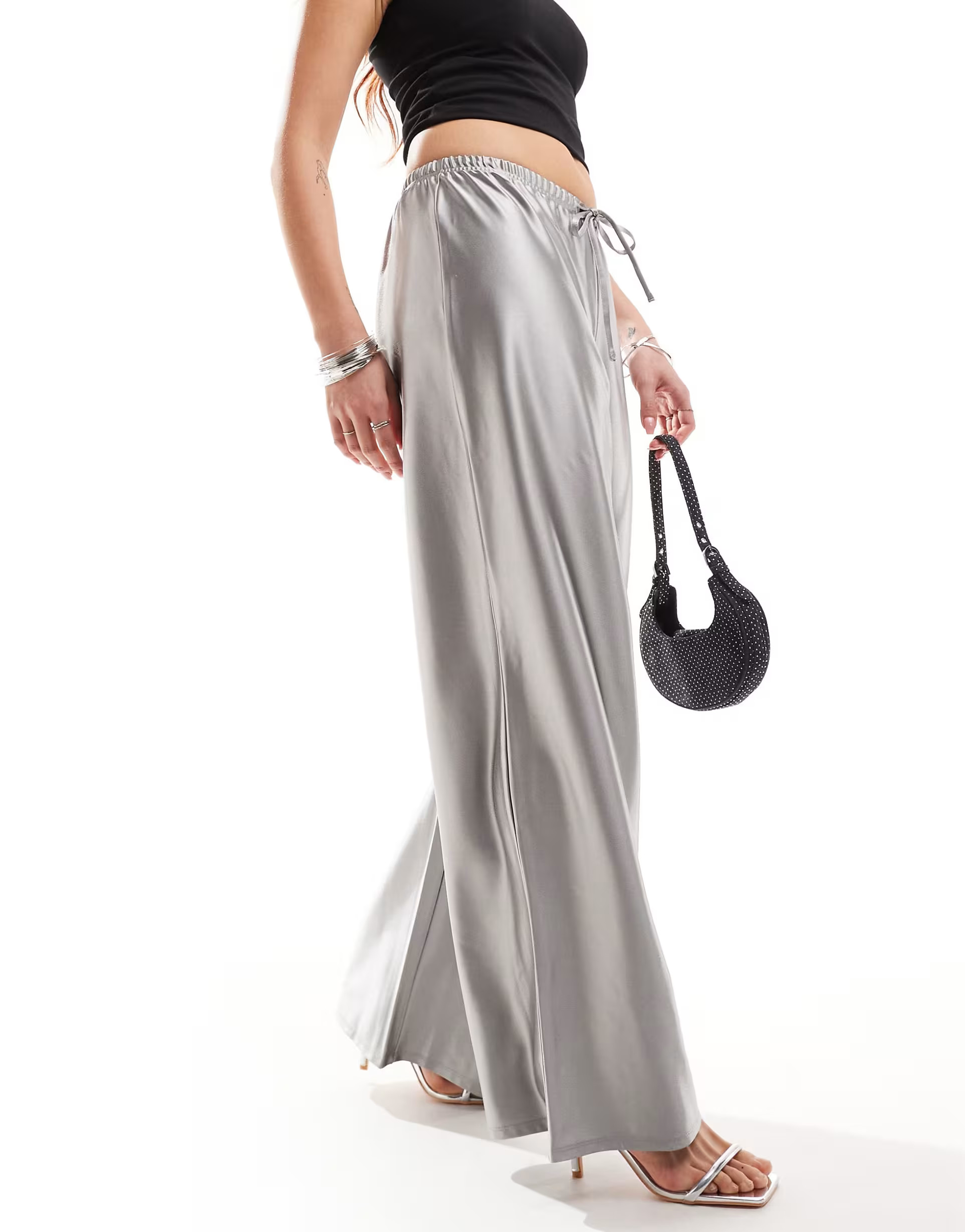 ONLY wide leg trouser in liquid silver | ASOS (Global)