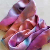 Gorgeous Hand-Dyed Silk Scarf, Very Long, Vintage, Tie-Dyed?, Pink, Orange, Purple, Blue | Etsy (US)