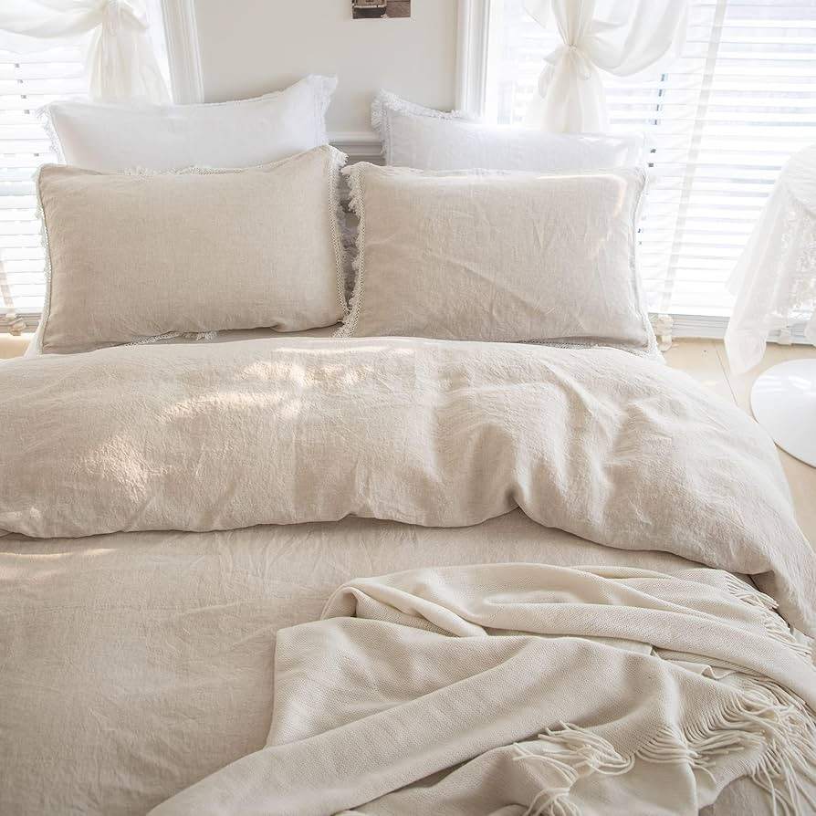 Simple&Opulence 100% Linen Boho Duvet Cover,2pcs Bohemian Textured Collection Bedding Set for All... | Amazon (US)