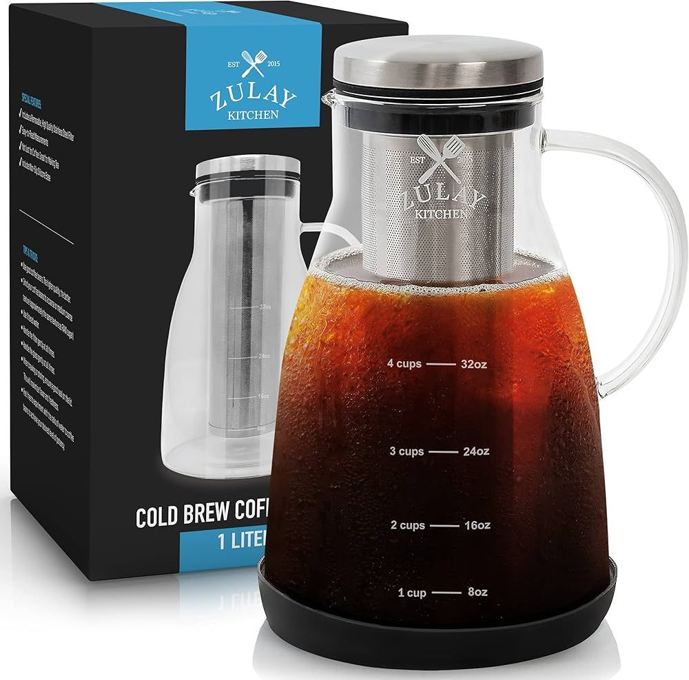 Airtight Cold Brew Coffee Maker with EXTRA-THICK Glass Carafe, Stainless Steel Mesh Filter and No... | Amazon (US)