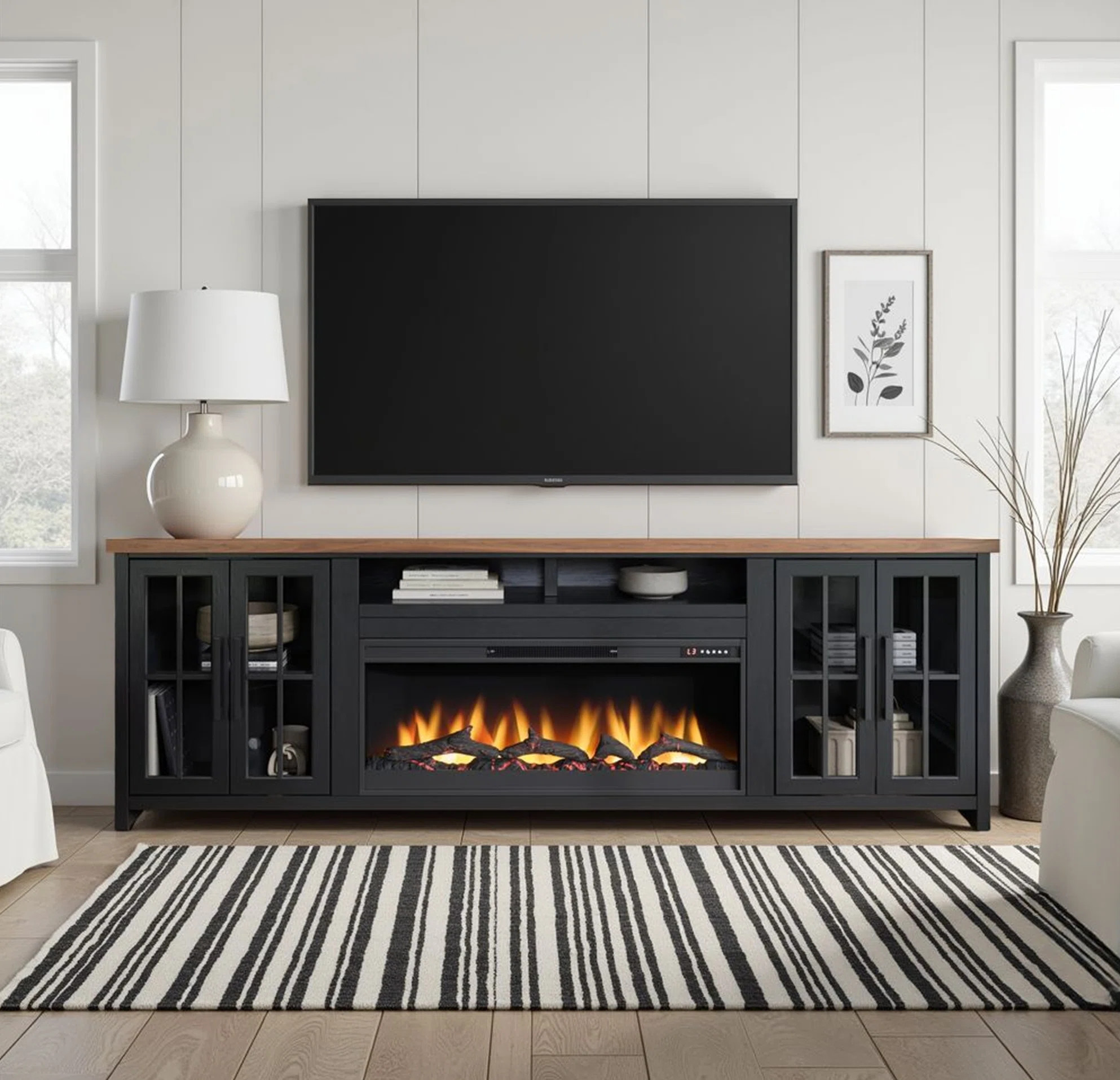 Brixham 97 inch Solid Wood Fireplace TV Stand Console for TVs up to 100 inches, Two-Tone Finish | Wayfair North America