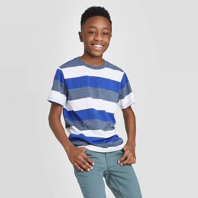 Boys' Short Sleeve Striped T-Shirt - Cat & Jack™ Navy | Target