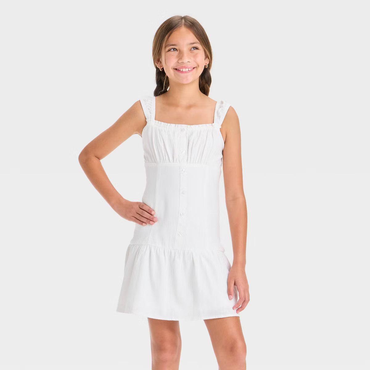 Girls' Button-Front Drop-Waist Dress - art class™ White XL | Target