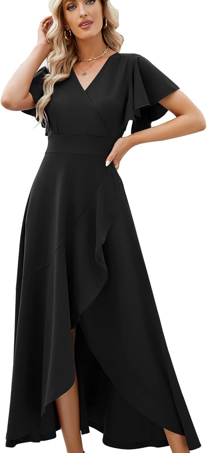 Long Black Formal Dresses for Women Gowns Evening Party Cocktail Dress,Split Elegant V Neck Wrap ... | Amazon (US)