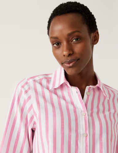 Pure Cotton Striped Collared Longline Shirt | Marks & Spencer (UK)