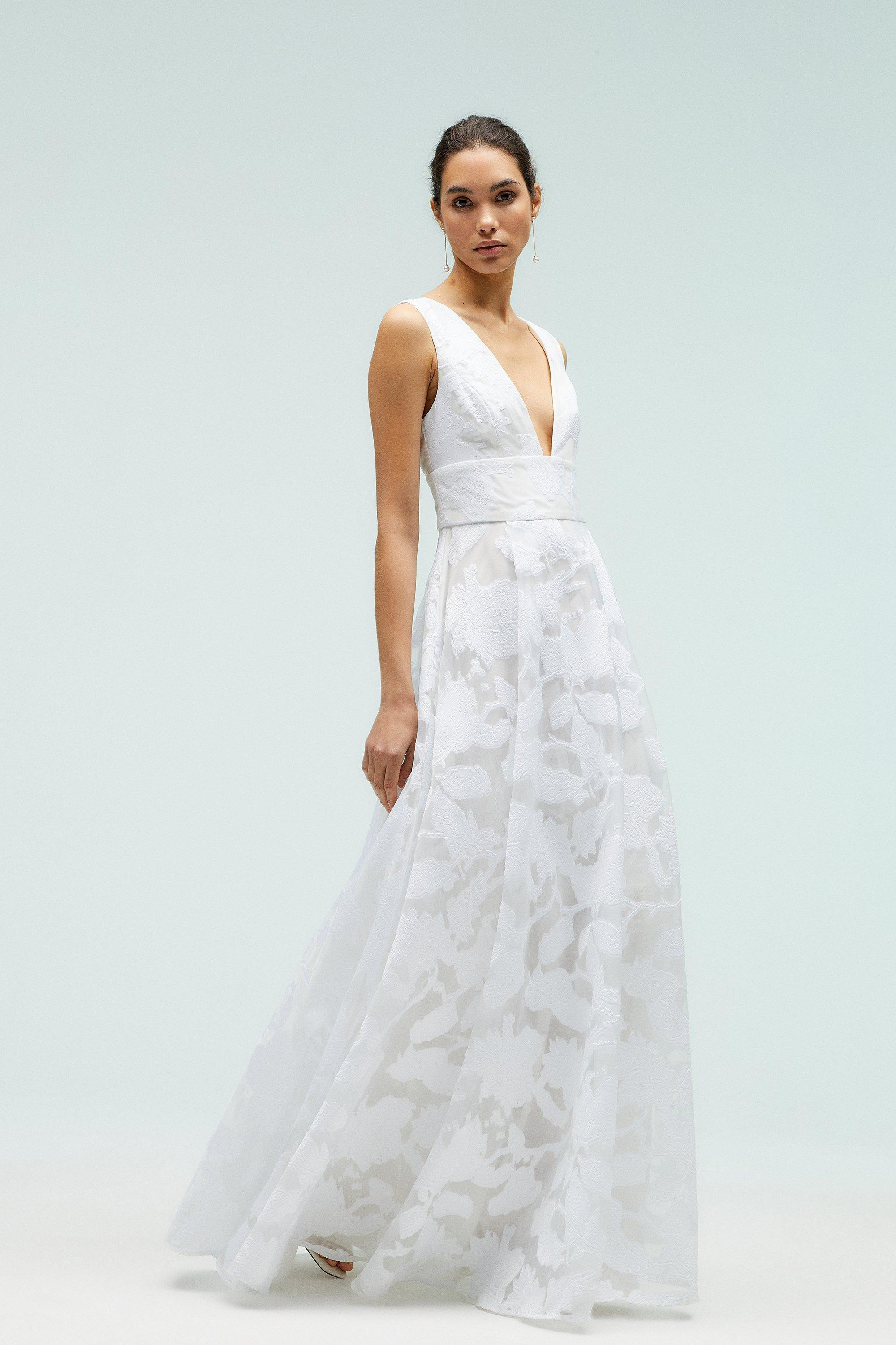 Dresses | Plunge V Full Skirted Jacquard Dress | Coast | Coast UK & IE