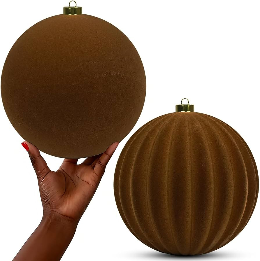 LANGXUN 2 Pcs 8 Inch Extra Large Velvet Christmas Ball Ornaments - Shatterproof Hanging Christmas... | Amazon (US)