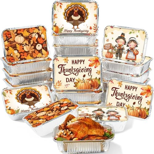 GREHUMOR 36Pcs Thanksgiving Leftover Containers with Lids, Fall Festive To Go Food Containers, Thanksgiving Tin Foil Containers Thanksgiving Foil Food Pan for Thanksgiving Party Disposable Containers | Amazon (US)