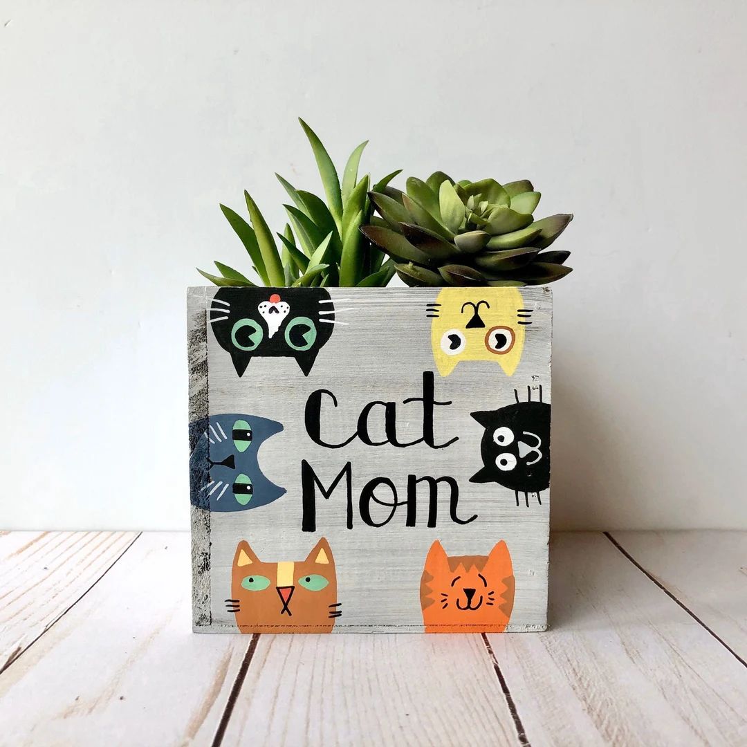 Cat Mom Planter Cat Lover Gift for Her Gift for Cat Dad Pet - Etsy | Etsy (US)