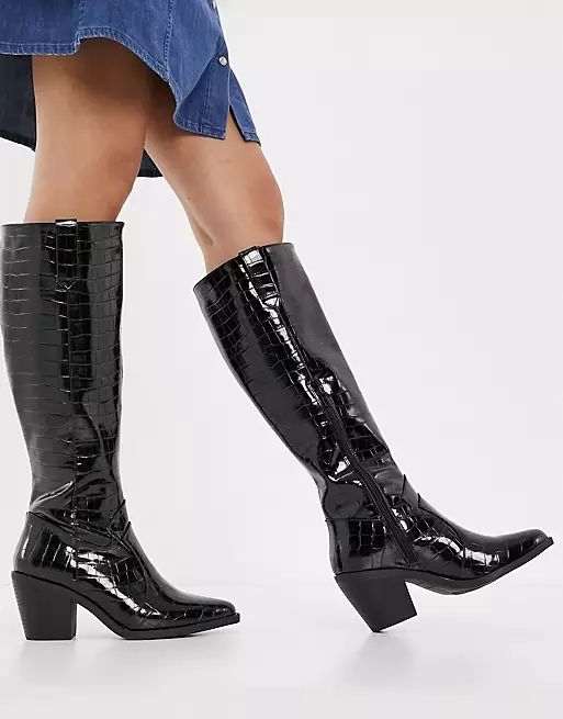 Glamorous knee high western boots in black | ASOS | ASOS (Global)