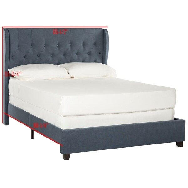 Safavieh Blanchett Navy Linen Upholstered Tufted Wingback Bed (Queen) | Bed Bath & Beyond