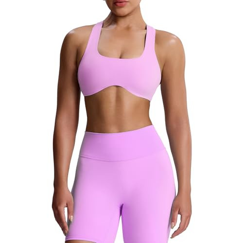Aoxjox Women's Workout Sports Bras Fitness Define Sculpt Racerback Bra Yoga Crop Tank (Lilac Purple, Medium) | Amazon (US)