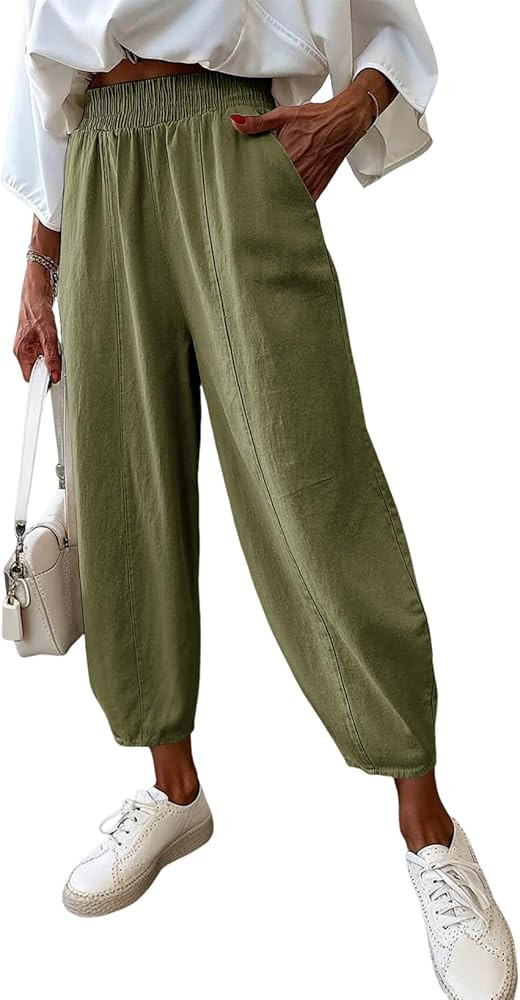 Dokotoo Womens Wide Leg Casual Pants for Summer Spring Cotton Baggy Loose Lounge Harem Pants Comf... | Amazon (US)