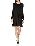 Amazon Essentials Women's Long-Sleeve Crewneck Swing Dress, Black, Large | Amazon (US)