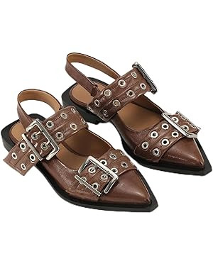 Aimery Women Buckle Ballet Flats Pointed Toe Slingback Wide Flat Casual Comfortable Ballerina Blo... | Amazon (US)