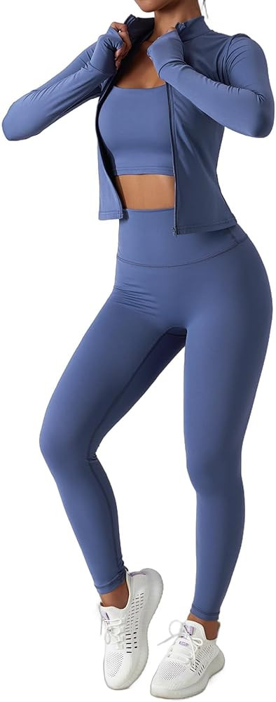 3-Piece Seamless Moisture-Wicking Workout Set for Women - Gym, Fitness, Running, Yoga Sportswear | Amazon (US)